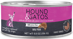 Hound & Gatos Formule au porc Sans céréales Nourriture humide en conserve pour chats