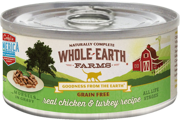 Whole Earth Farms Nourriture en conserve pour chats sans céréales avec vrais morceaux de poulet et de dinde en sauce