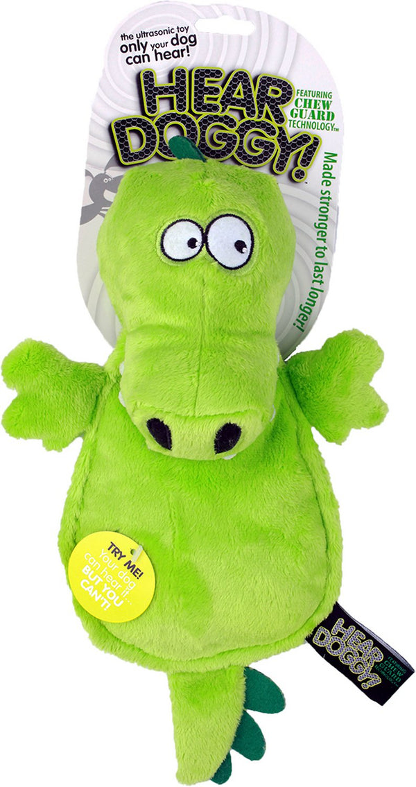 Hear Doggy Silent Squeaker Chew Guard Flattie Gator Dog Toy