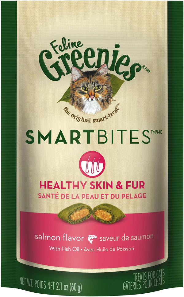 Feline Greenies SmartBites Friandises pour chat Saveur saumon Peau et pelage sains, 2.1-oz