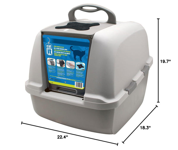 Catit Airsift Hooded Cat Litter Pan, Warm Gray/White, Jumbo