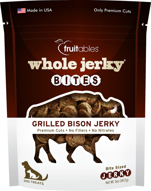 Fruitables Whole Jerky Bites Grilled Bison Dog Treats, 5-oz