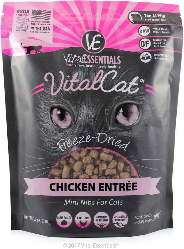 Vital Essentials Vital Cat Mini Nibs au Poulet Entrée nourriture lyophilisée pour chat, 12 oz