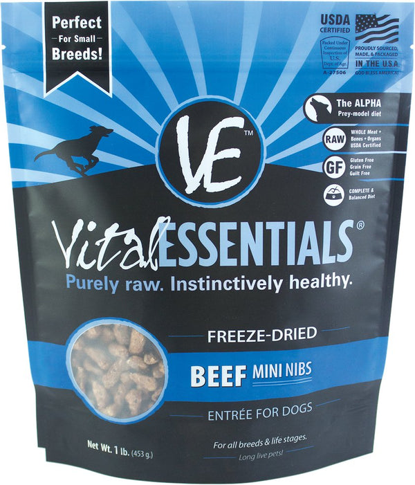 Vital Essentials Beef Entree Mini Nibs Grain-Free Freeze-Dried Dog Food, 1-lb