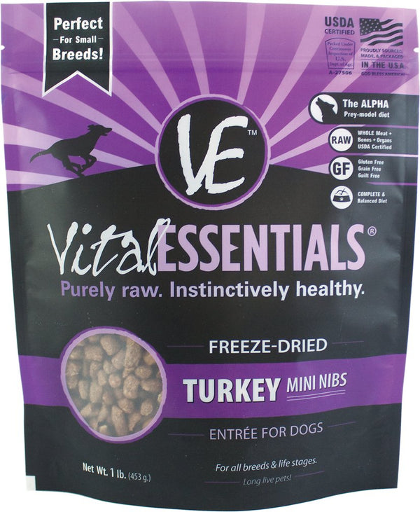 Vital Essentials Turkey Entree Mini Nibs Grain-Free Freeze-Dried Dog Food, 1-lb