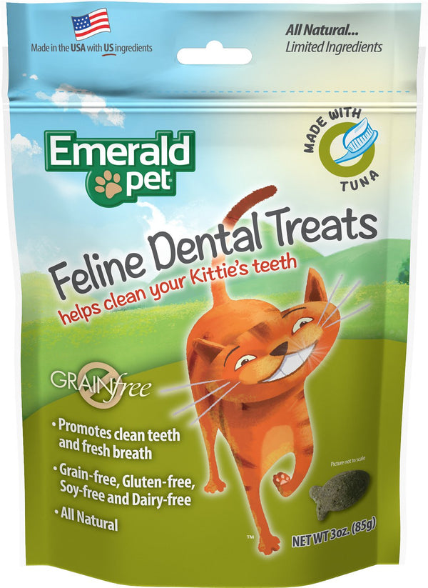 Friandises dentaires Emerald Pet Feline avec friandises pour chat au thon, sac de 3 oz