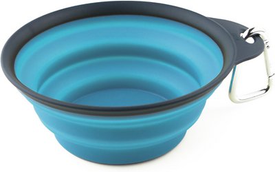 Dexas Collapsible Travel Cup with Carabiner, Gray/Blue