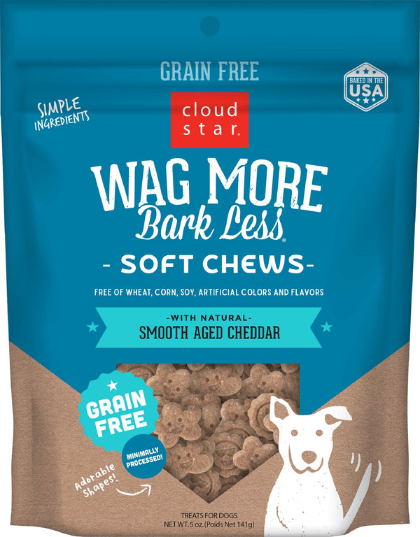 Cloud Star Wag More Bark Less Grain-Free Soft & Chewy with Smooth Aged Cheddar Dog Treats, 5-oz