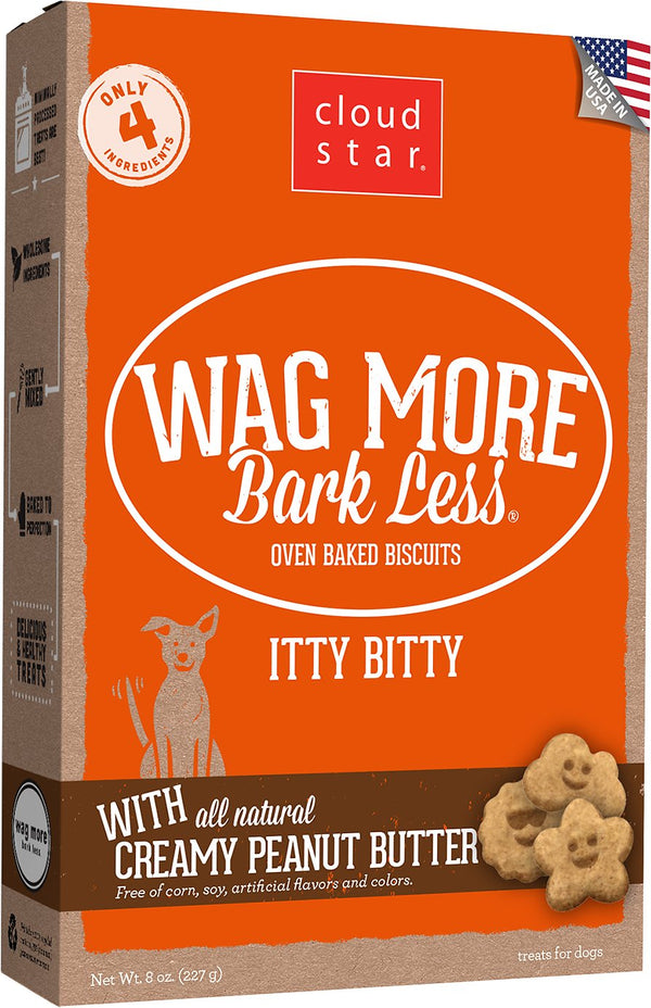 Cloud Star Wag More Bark Less Itty Bitty Friandises pour chiens cuites au four au beurre de cacahuète crémeux, 8 oz
