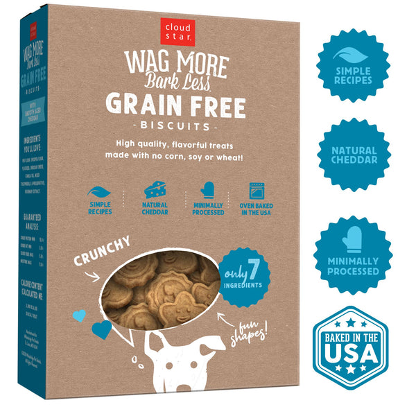 Cloud Star Wag More Bark Less Grain-Free Oven Baked with Smooth Aged Cheddar Dog Treats, 14-oz