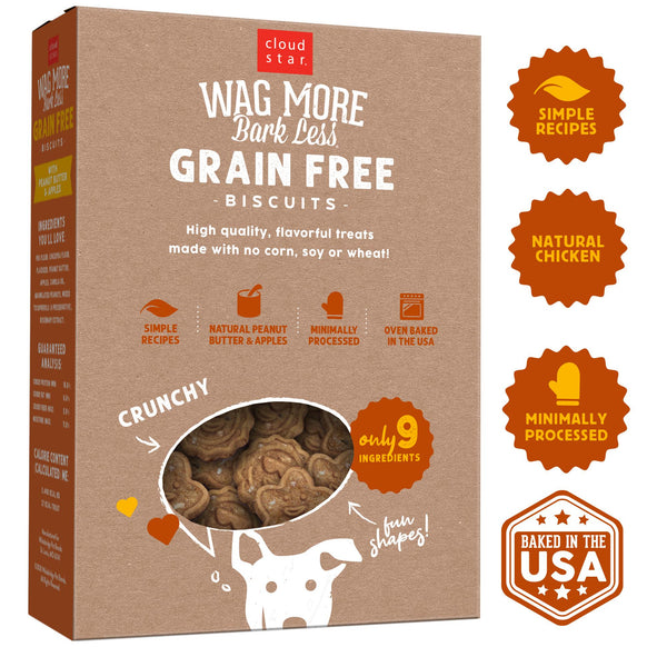 Cloud Star Wag More Bark Less Grain-Free Oven Baked with Peanut Butter & Apples Dog Treats
