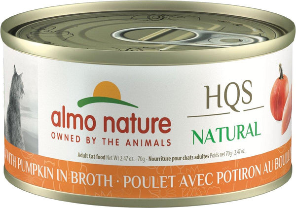 Almo Nature HQS Poulet Naturel avec Citrouille dans un Bouillon Nourriture Humide pour Chat Adulte Sans Céréales