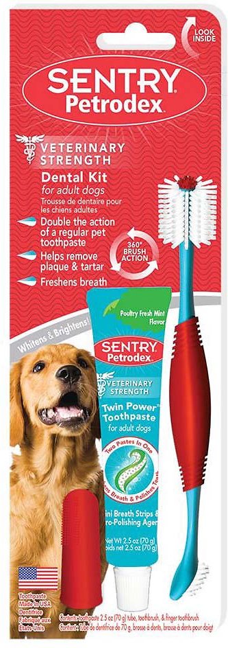 Sentry Petrodex Veterinary Strength Poultry Fresh Mint Dual Toothpaste Dental Care Kit for Dogs