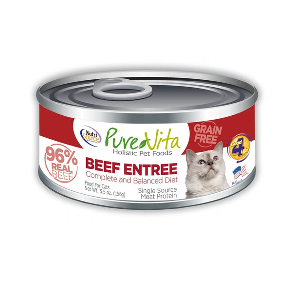 Nourriture en conserve pour chats PureVita sans grains 96 % de bœuf véritable