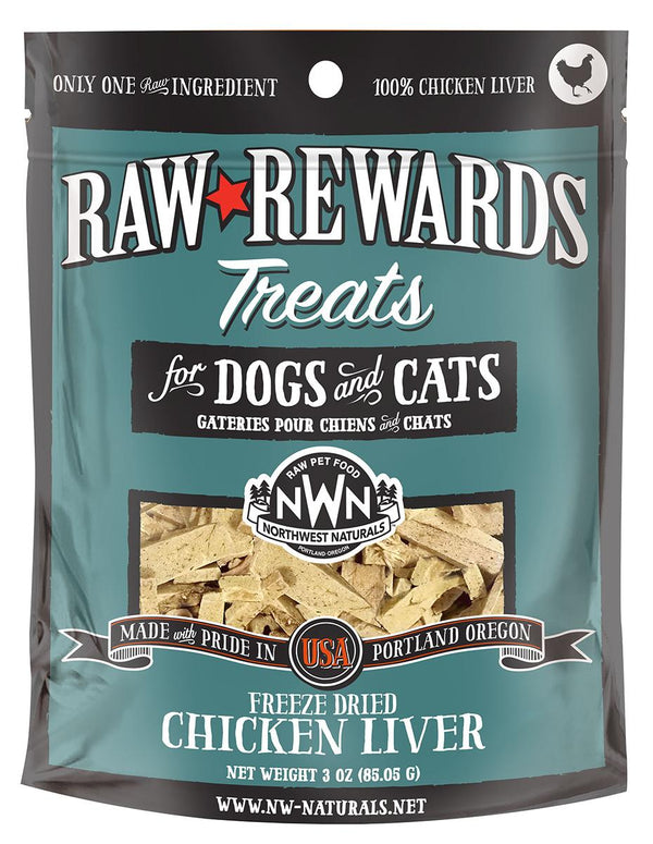 Northwest Naturals Raw Rewards Chicken Liver Freeze-Dried Dog & Cats Treats, 3-oz