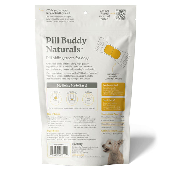 Presidio Pill Buddy Naturals Friandises pour chiens au beurre de cacahuète et à la banane pour pilules/capsules, 150 grammes