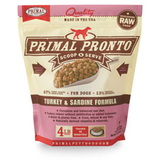 Primal Pronto Nourriture crue congelée pour chiens à la dinde et sardine, 4 lb