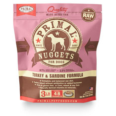 Primal Croquettes congelées crues Formule Dinde & Sardine Nourriture pour chiens, 3-lb