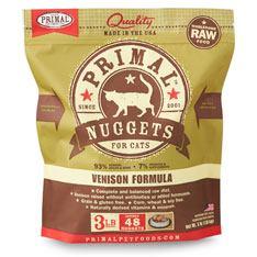 Primal Nuggets Surgelés Viande Crue Formule Venaison Nourriture crue pour chats, 3-lb