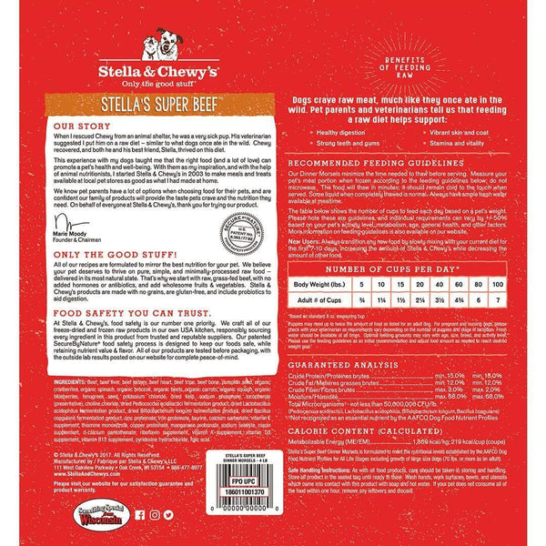 Stella & Chewy's Stella's Super Beef Dinner Morsels Nourriture crue congelée sans céréales pour chiens, 4-lb