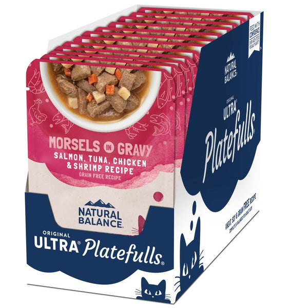 Natural Balance Original Ultra Platefulls Saumon, Thon, Poulet et Crevettes Recette en Miette en Gravy Pochettes de nourriture humide pour chat