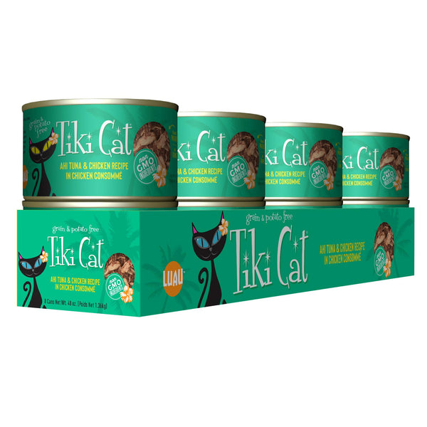 Recette de thon et poulet Tiki Cat Luau Ahi dans un consommé de poulet