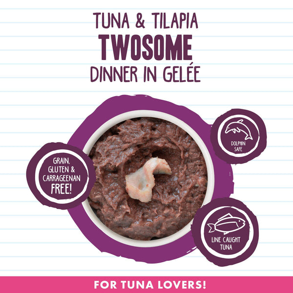 BFF Dîner duo Thon et Tilapia hachés en gelée Nourriture humide pour chats en boîte