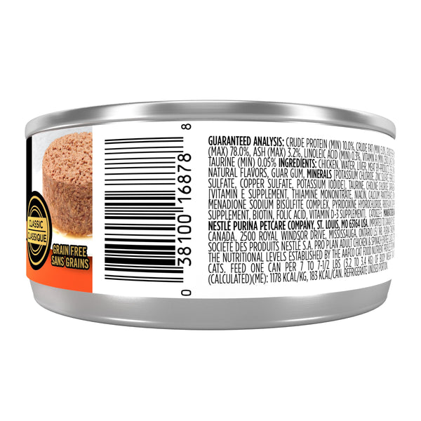 Purina Pro Plan Adulte Sans céréales Entrée classique au poulet et épinards Nourriture humide en conserve pour chats