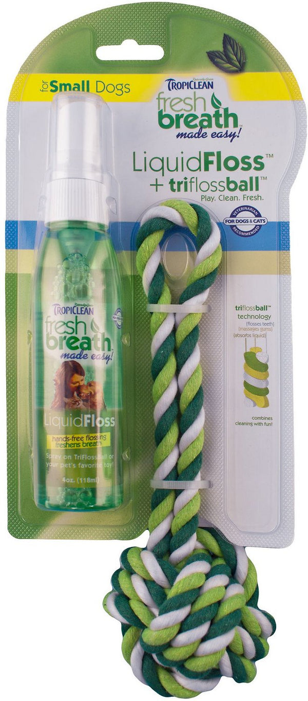 Tropiclean Fresh Breath Floss liquide et Triflossball, petit