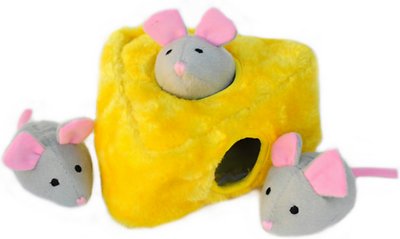 ZippyPaws Burrow Squeaky Hide and Seek Plush Dog Toy, Mice 'n Cheese