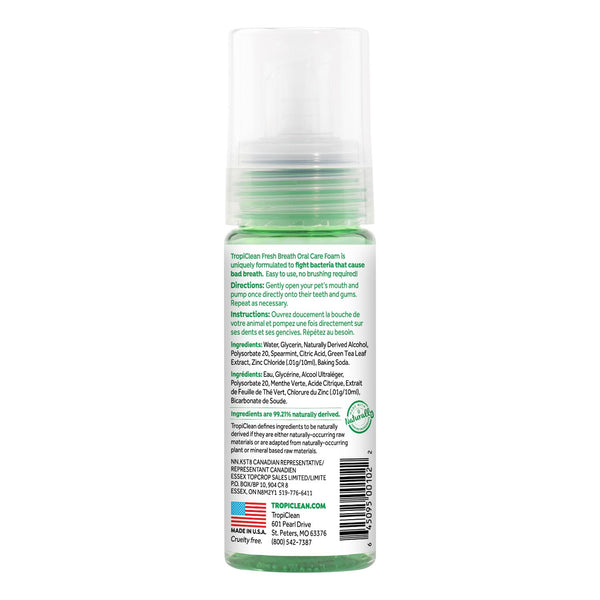 Tropiclean Fresh Breath Oral Care Mint Foam for Dogs, 4.5-oz