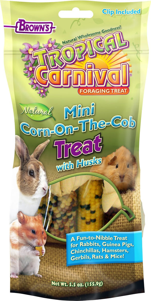 Brown's Tropical Carnival Mini Corn-on-the-Cob with Husks Small Animal Treats, 5.5-oz