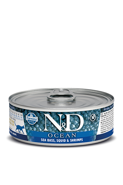 Farmina N&D Ocean Bar de mer, Calmar et Crevette Nourriture humide pour chat adulte