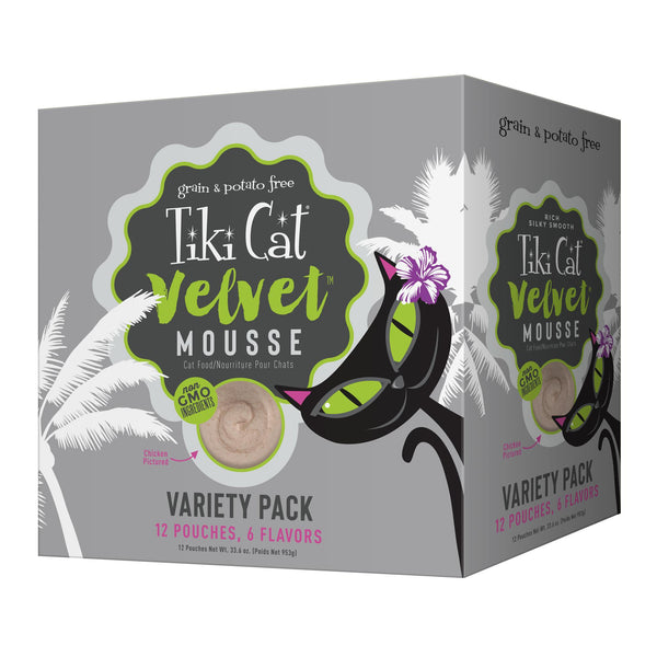 Tiki Cat Velvet Mousse Variety Pack Nourriture humide pour chat, 2,8 oz, paquet de 12