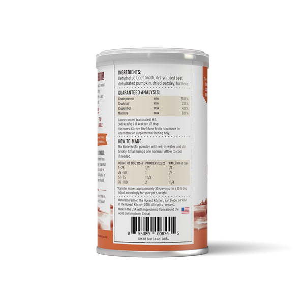 The Honest Kitchen Daily Boosters Instant Beef Bone Broth with Turmeric for Dogs