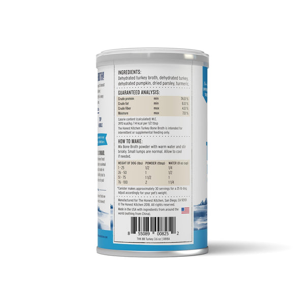 The Honest Kitchen Daily Boosters Instant Turkey Bone Broth with Turmeric for Dogs, 3.6-oz