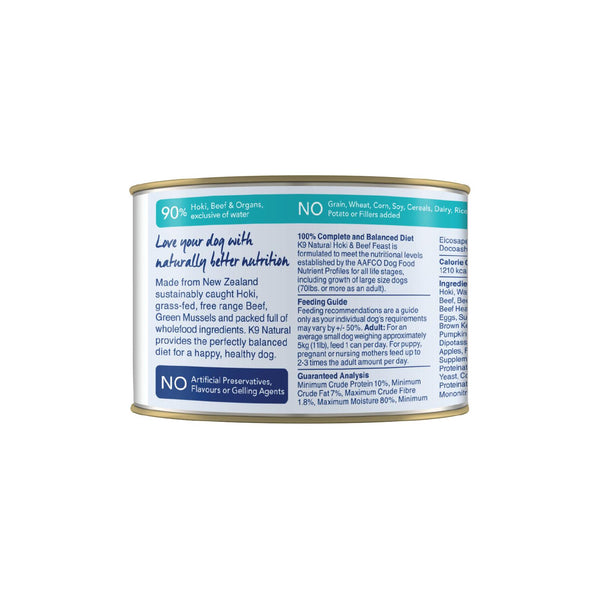 K9 Natural Hoki & Beef Feast Wet Dog Food Can