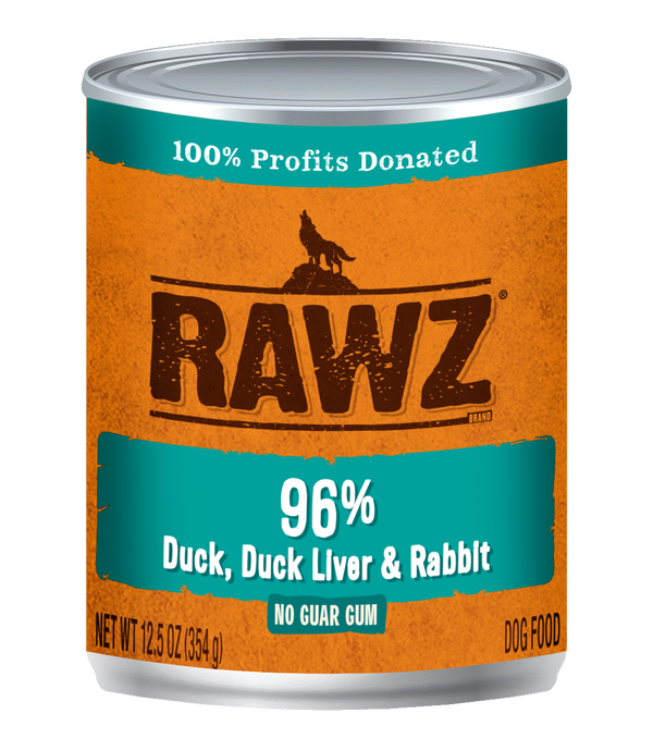 RAWZ Dog 96% Duck, Liver, Rabbit Pate Wet Dog Food Can