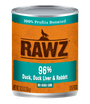 RAWZ Dog 96% Duck, Liver, Rabbit Pate Wet Dog Food Can