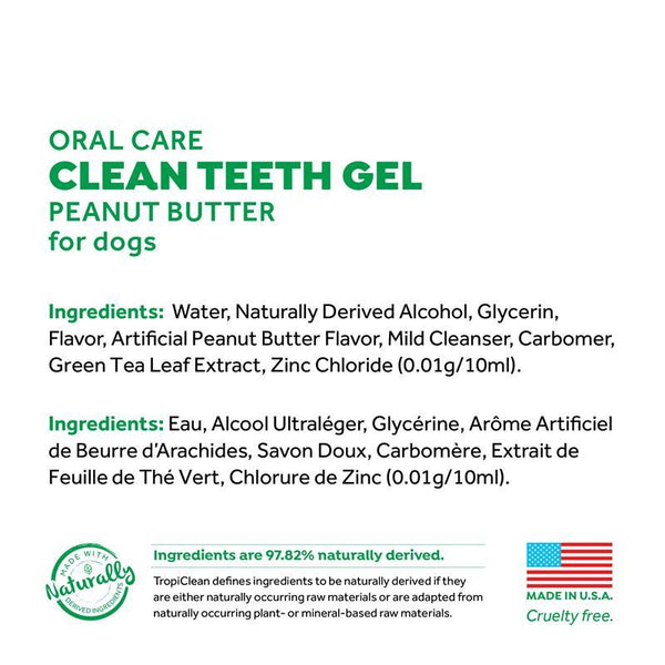 Tropiclean Fresh Breath Oral Care Peanut Butter Flavor Clean Teeth Gel for Dogs, 2-oz