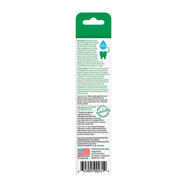 Tropiclean Fresh Breath Oral Care Peanut Butter Flavor Clean Teeth Gel for Dogs, 2-oz