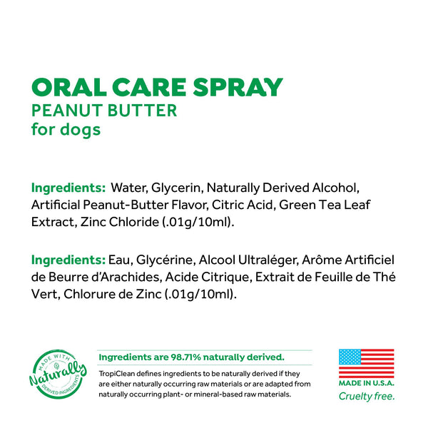 Tropiclean Fresh Breath Oral Care Peanut Butter Flavor Spray for Dogs, 4-oz
