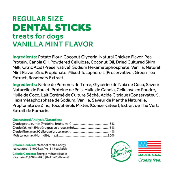 Tropiclean Fresh Breath Dental Sticks Vanilla Mint Treats for Regular Dogs, 8-count