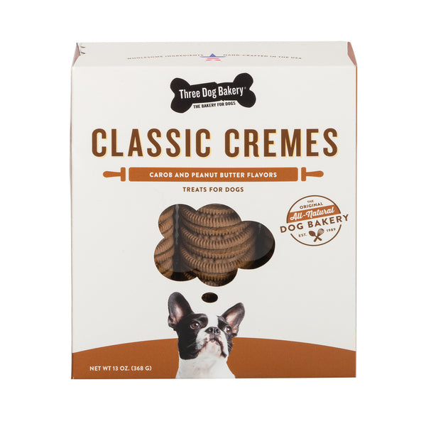 Three Dog Bakery Classic Cremes Carob Cookies with Natural Peanut Butter Filling, 13-oz