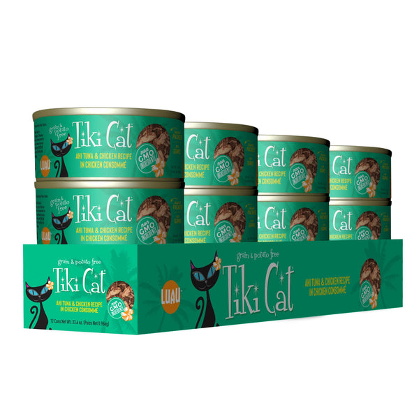 Recette de thon et poulet Tiki Cat Luau Ahi dans un consommé de poulet