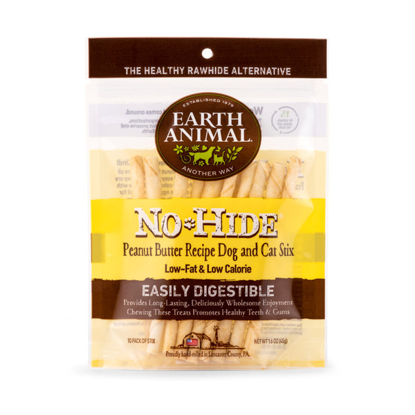 Earth Animal No-Hide Peanut Butter Stix Chew Dog Treat, 10-pack