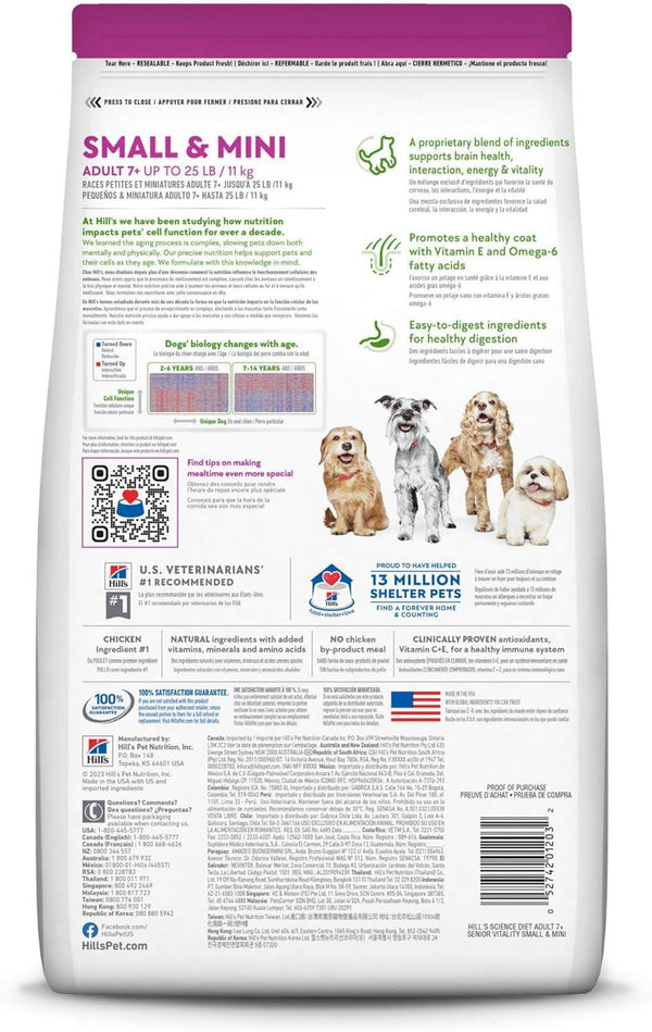 Hill's Science Diet Adult 7+ Youthful Vitality Small & Mini Chicken & Rice Dry Dog Food
