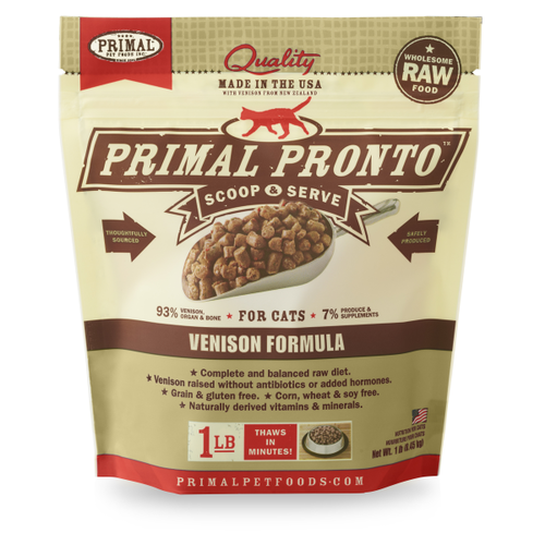 Primal Pronto Nourriture pour chats formule congelée à la venaison crue, 1 lb