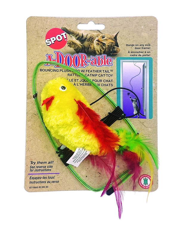 Ethical Pet Spot A-Door-Able Bouncing Bird with Feather Tail Cat Toy, Color Varies