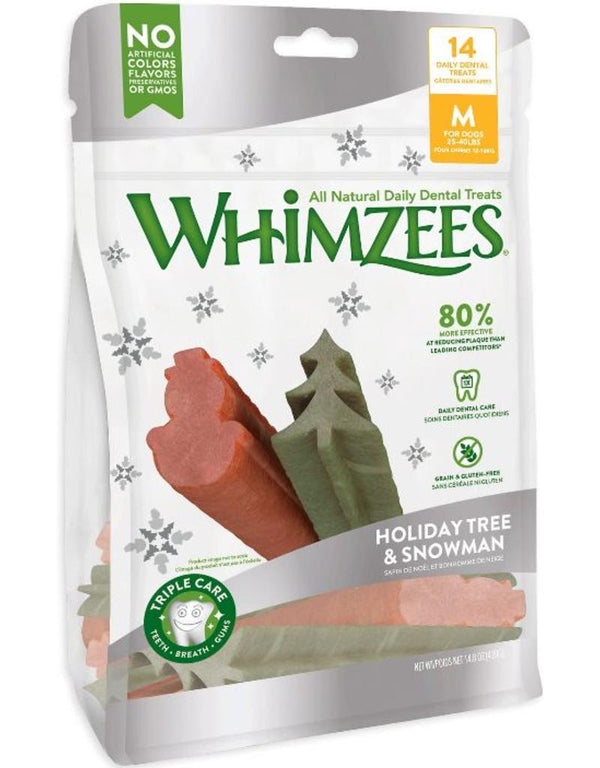 WHIMZEES Holiday Tree & Snowman Dental Dog Treats, Medium